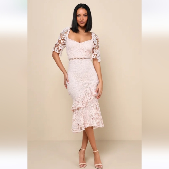 NWT Briarwood Blush Pink Lace Ruffled Midi Dress - Picture 2 of 8
